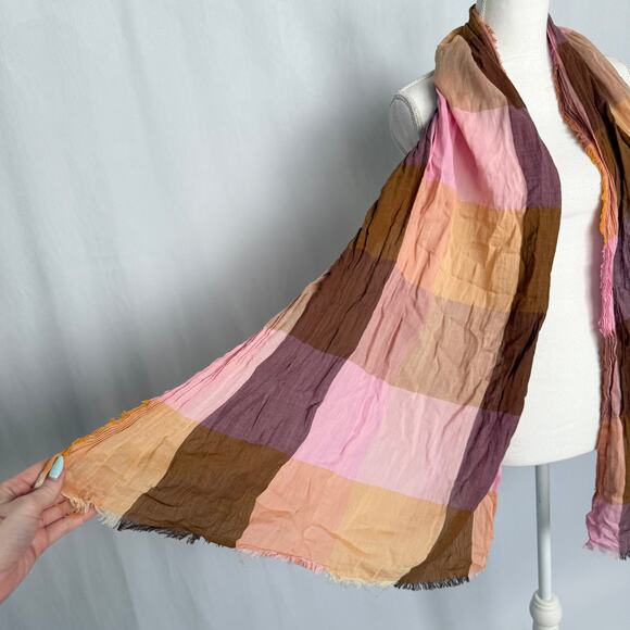 Universal Thread Cotton Scarf Fringe Hem Checkered Scarf Shawl Wrap Boho - Picture 3 of 6